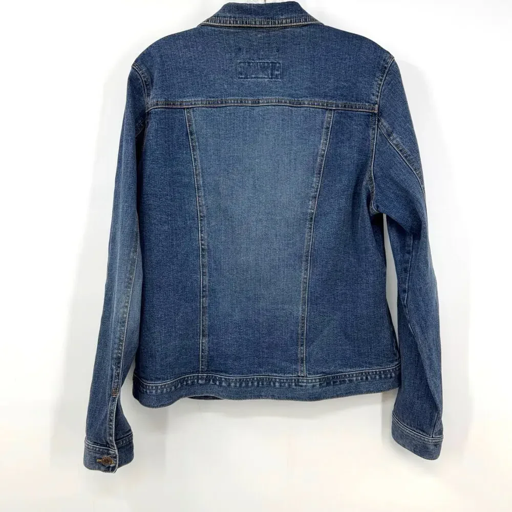 VTG Y2K Old Navy Denim Trucker Jacket Womens L Jean Stretch Retro Preppy 2000s - Picture 4 of 6